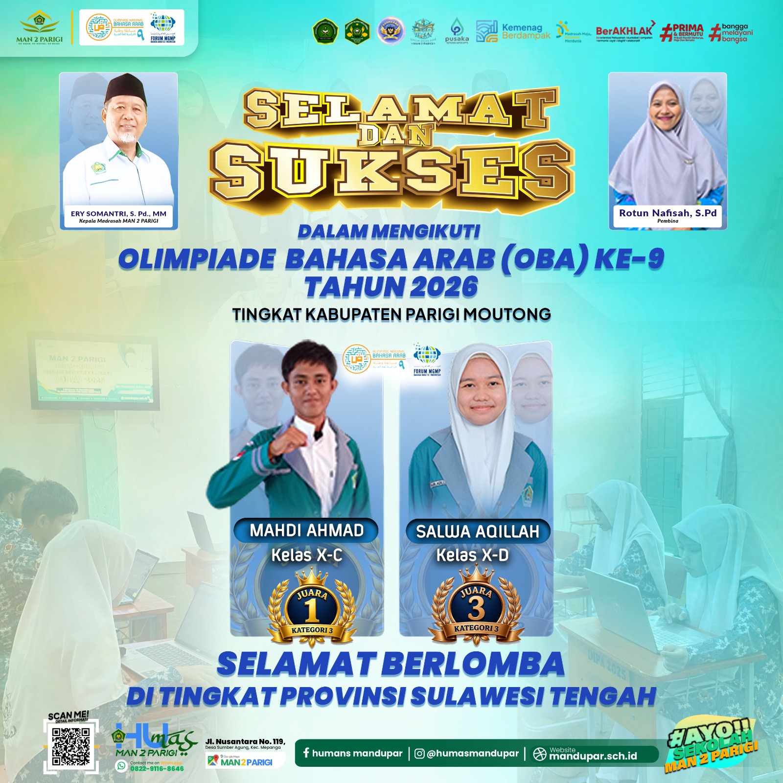MAN 2 Parigi Bersinar di OBA ke-9, Dua Siswa Siap Harumkan Nama Madrasah di Tingkat Provinsi