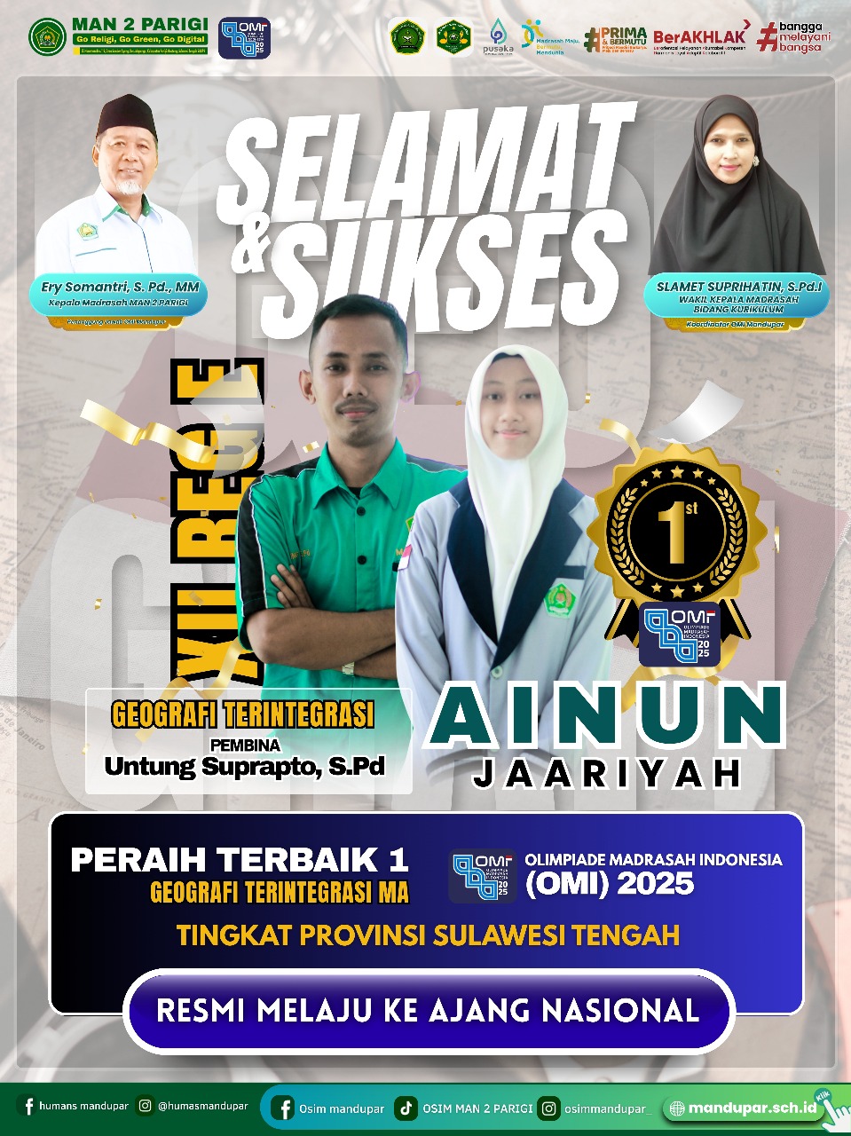 Ainun Jaariyah, Siswi MAN 2 Parigi Wakili Sulawesi Tengah di Ajang OMI Nasional 2025