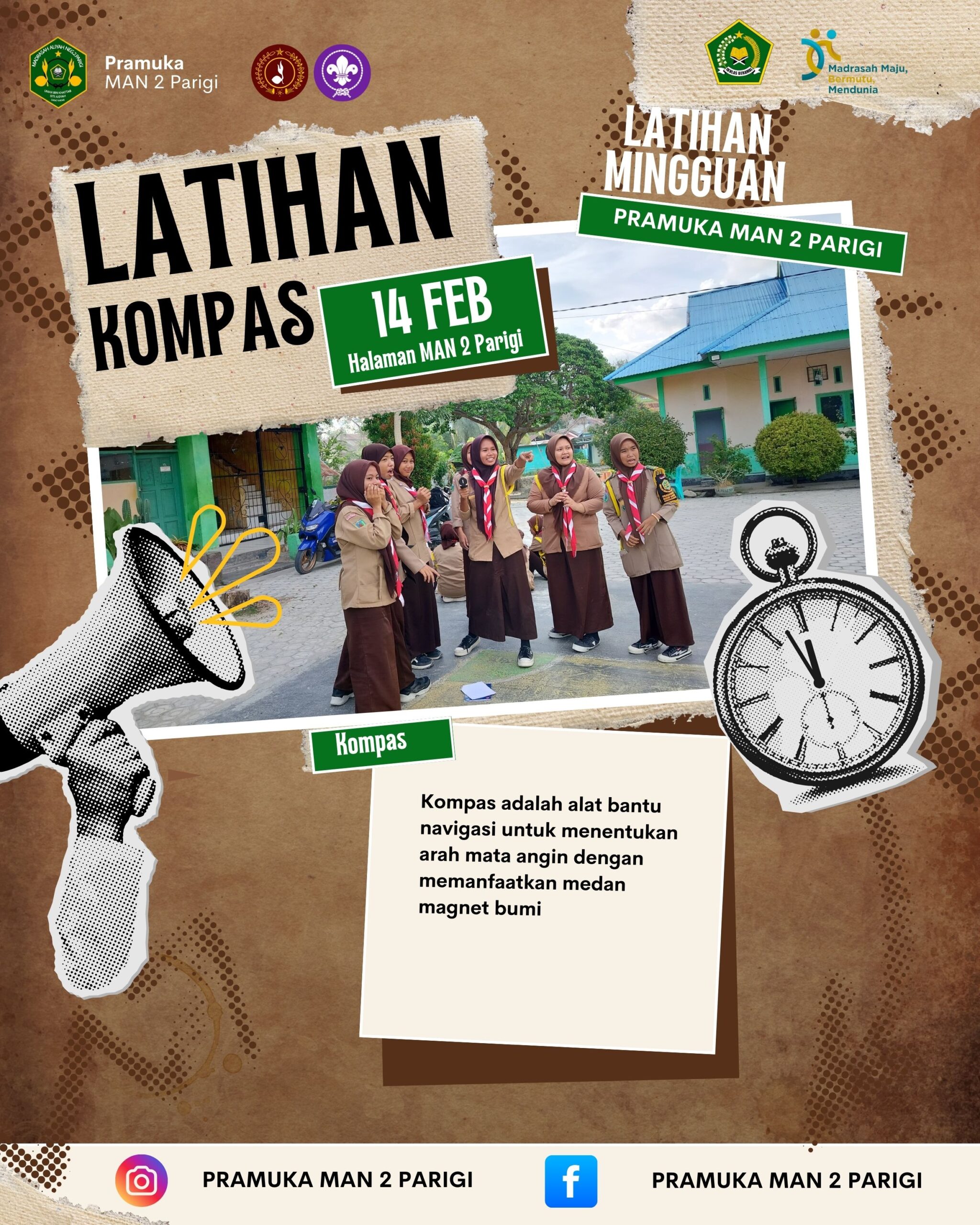 Latihan Rutin Pramuka MAN 2 Parigi Desa Sumber Agung: Mengenal dan Menggunakan Kompas