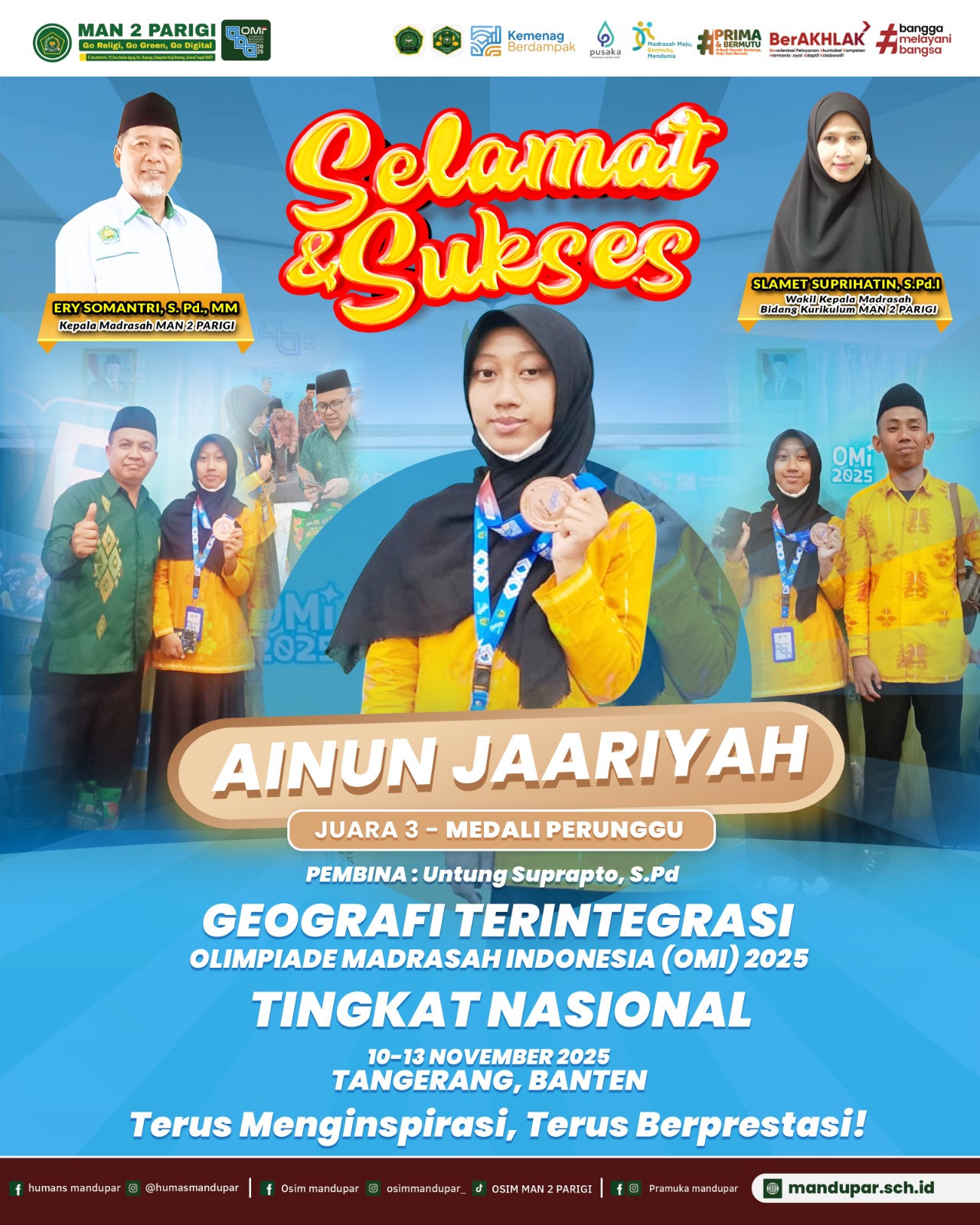 Ukir Sejarah Baru, Ainun Jaariyah dari MAN 2 Parigi Sabet Medali Perunggu di OMI Nasional